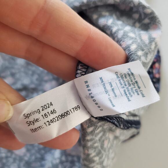 Marine Layer Dress Womens Small Navy Floral Midi V-Neck Puff Sleeve Tiered 16146 - Picture 9 of 10